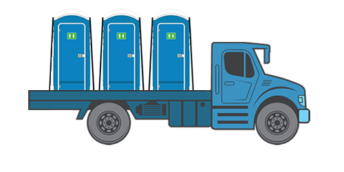 Fast emergency portable toilet delivery truck arriving on-site
